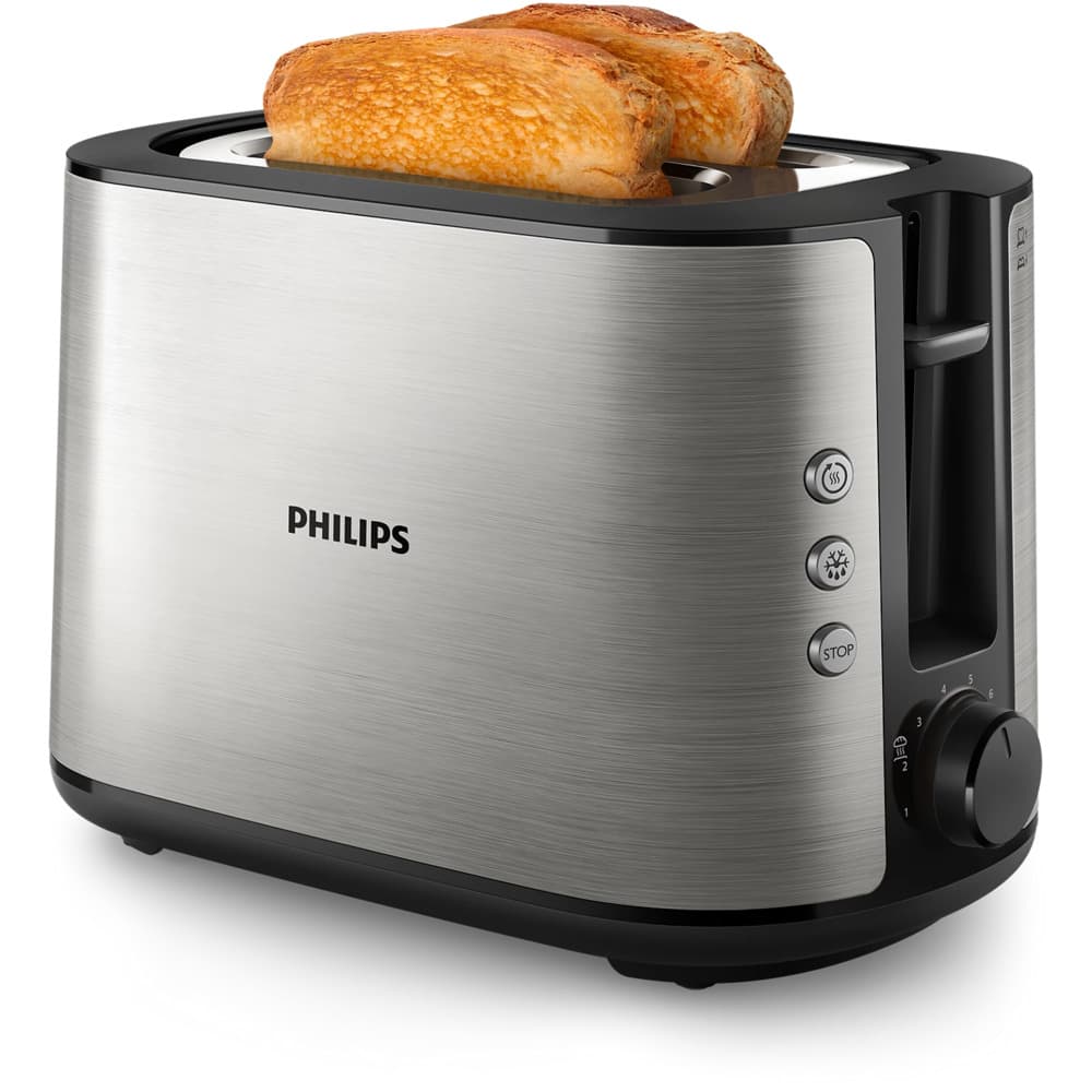 Philips Toaster|950W|Bun Warmer|8 Settings|Auto-shut Off|Two Wide Slots|Stainless Metal/Black - Modern Electronics