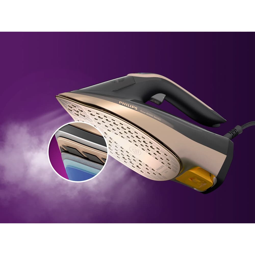 Philips Azur 8000 Series Steam Iron|3000W|80g/min Continuous Steam|350ML|Black/Rose Gold - Modern Electronics