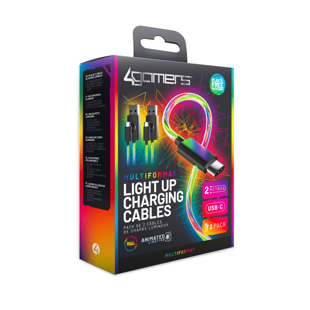 4Gamers Light Up Charging Cables Multiformat – 2m Twin Pack - Modern Electronics