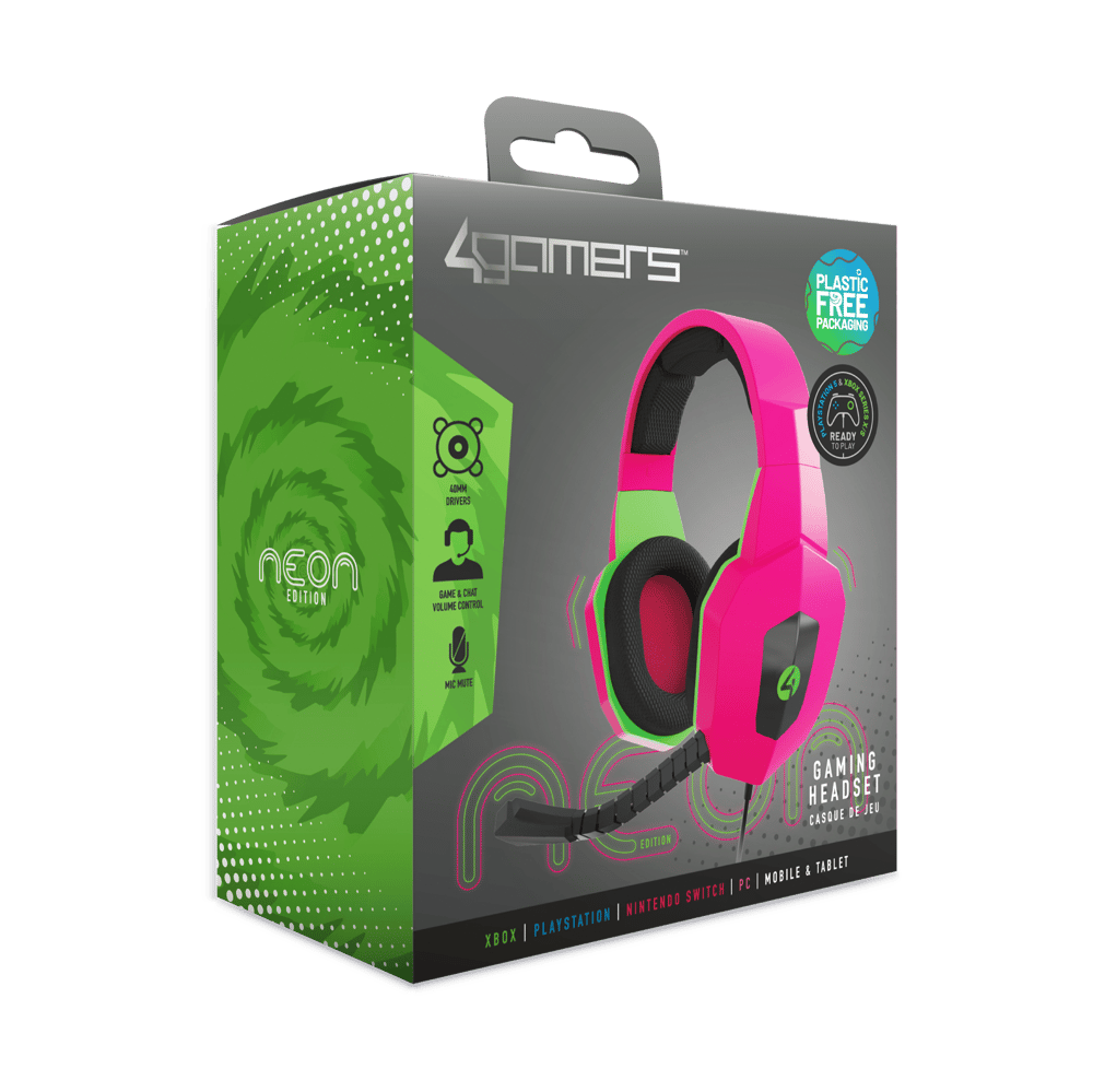 4Gamers Gaming Headset for XBOX, PS4/PS5, Switch, PC - Neon Edition - Pink & Green - Modern Electronics