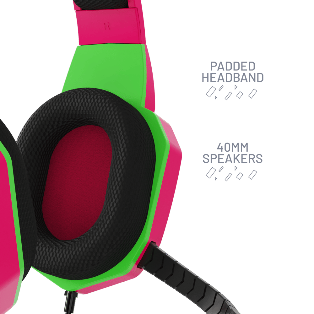 4Gamers Gaming Headset for XBOX, PS4/PS5, Switch, PC - Neon Edition - Pink & Green - Modern Electronics