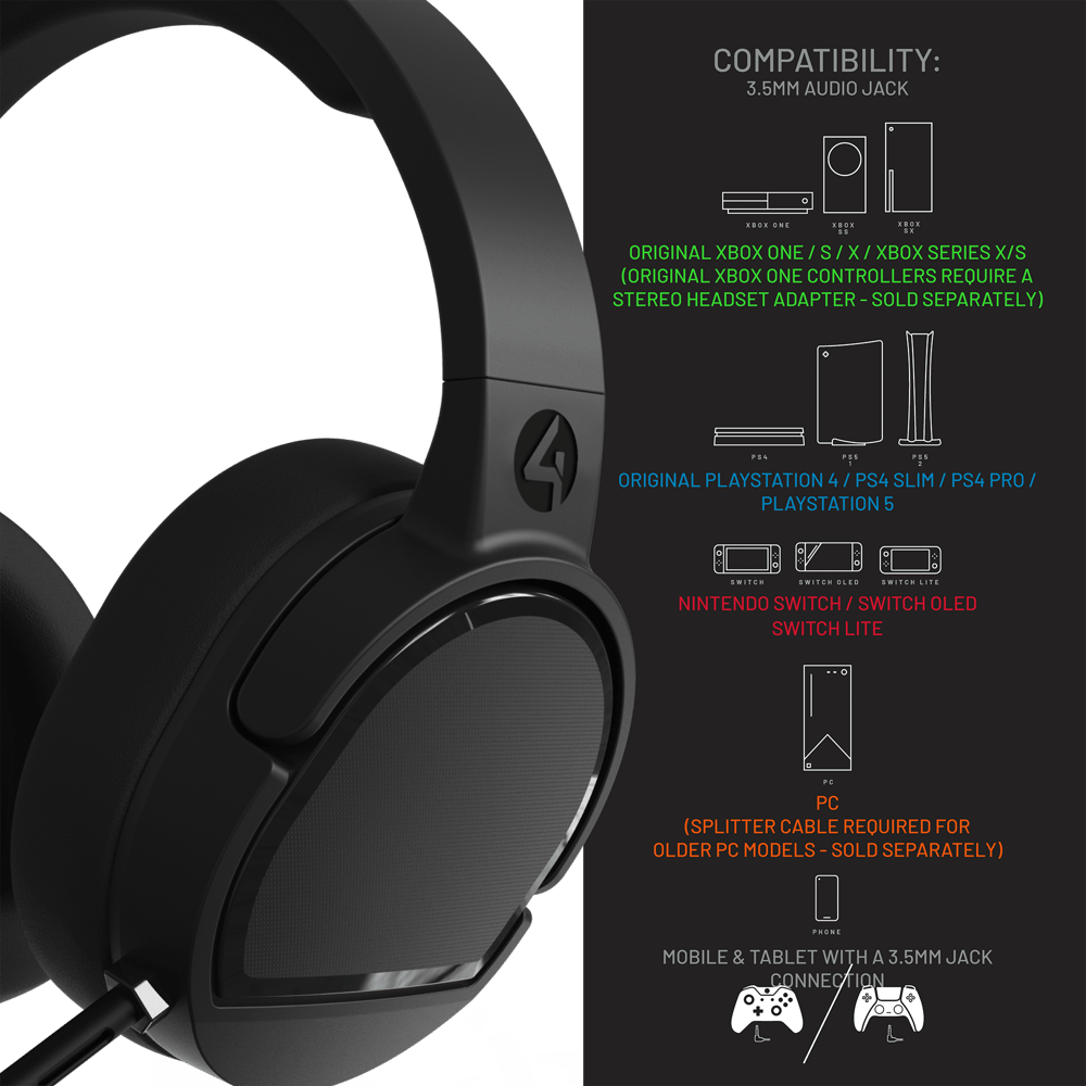 4Gamers PANTHER Performance Gaming Headset for XBOX, PS4/PS5, Switch, PC - Black - Modern Electronics