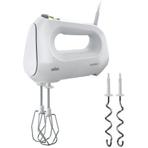 Braun MultiMix1 Hand Mixer,400W, 4 Speeds Turbo, Smart Mix, 2 Stainless Steel Whisks, 2 Stainless Steel Hooks| White
