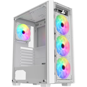 شاركس سترايكر حافظة كمبيوتر ARGB ATX | واجهة شبكية أمامية امامية  (S-200W)| 4 مراوح مثبتة مسبقا 120 ملم| جهاز تحكم عن بعد | أبيض