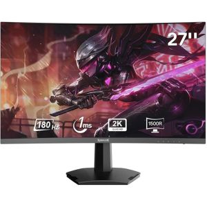 شاشة ألعاب منحنية مقاس 27 بوصة بمعدل تحديث 144 هرتز أو165 بدقة كيو أتش دي 2 كي (2560X1440) ولوحة IPS بدون إطار ووقت استجابة 1 مللي ثانية متوافقة مع HDMIوVGA  وحامل جداري فيسا من ريدراجون| ليد|أسود