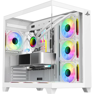 شاركس بروفين كمبيوتر ألعاب ايه تي اكس مين تاور7 (GX700-W)| مراوح ARGB حجم 120 مم مثبتة مسبقًا | جهاز تحكم | زجاج مقسى | مدخلات/مخارج (منفذ نوع C | 1 / USB 3.0 | 1 / USB 2.0 | 2 / أزرار الطاقة | إعادة الضبط| أبيض