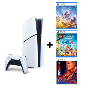 جهاز PlayStation 5 Slim Bluray Disc مع حزمة Horizon Zero Dawn Remastered + Lego Horizon Adventures + WWE2K24
