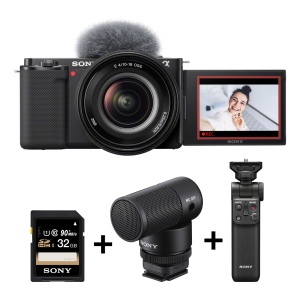 Sony ZV-E10 vlog Camera with Shooting Grip Wireless Remote Commander Wireless Microphone 