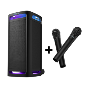 سوني SRSULT900AC ULT تاور9AC  سماعة حفلات كاريوكي بلوتوث ببطارية تدوم حتى 25 ساعة وصوت جهير قوي مع سوني UO-ULTMIC1 ULT ميكروفون لاسلكي ببطارية تدوم حتى 20 ساعة | أسود